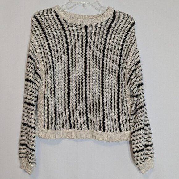 BILLABONG Beige/Black Striped Knitted Cropped Long Sleeve Sweater; Size M - Picture 1 of 5